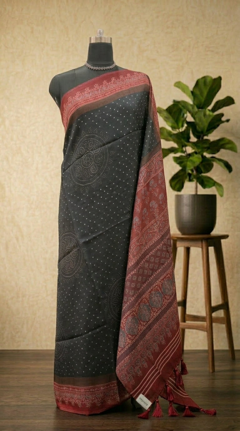 Black Semi Tussar Saree