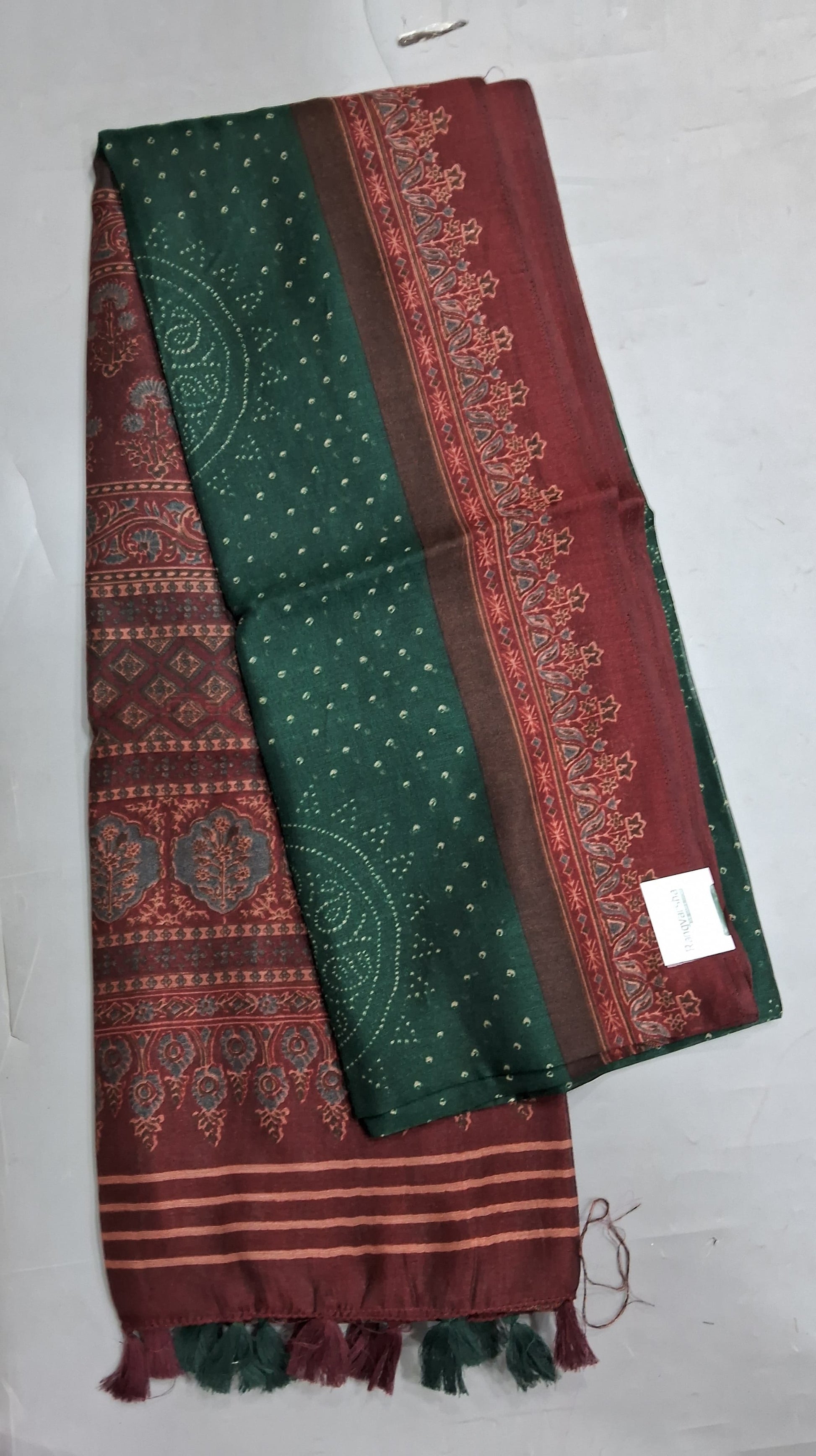 Dark Green Semi Tussar Saree