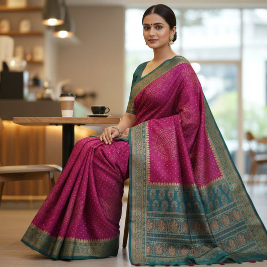 Wine Semi Tussar Saree 