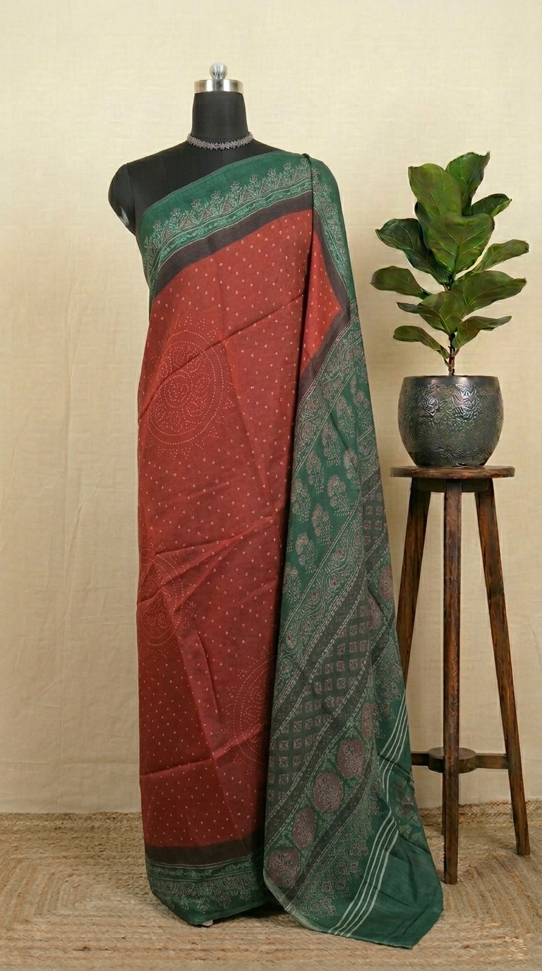 Red Semi Tussar Saree