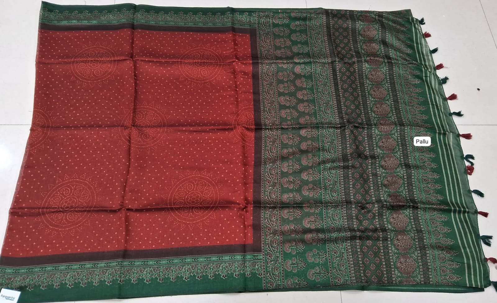 Red Semi Tussar Saree Pallu