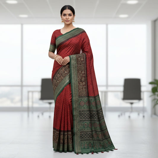 Red Semi Tussar Saree 