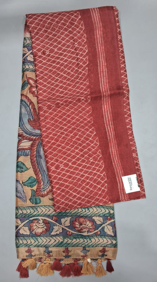 Red Semi Tussar Saree