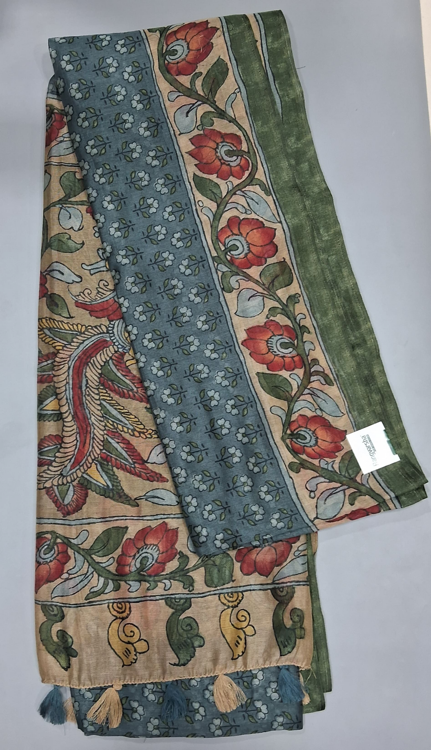 Soft Mint Blue Semi Tussar Saree