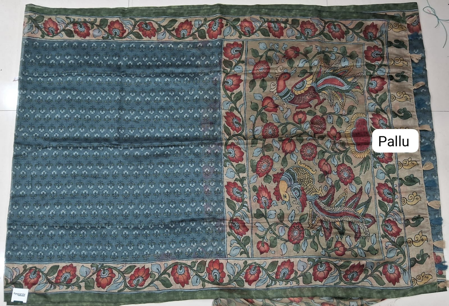 Soft Mint Blue Semi Tussar Saree Pallu