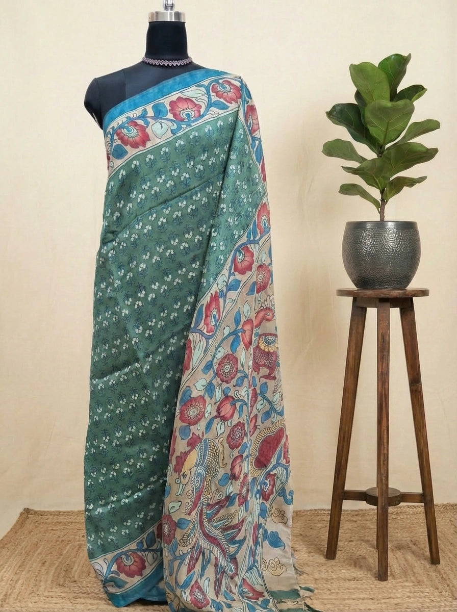 Light Green Semi Tussar Saree