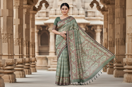 Green Semi Tussar Saree