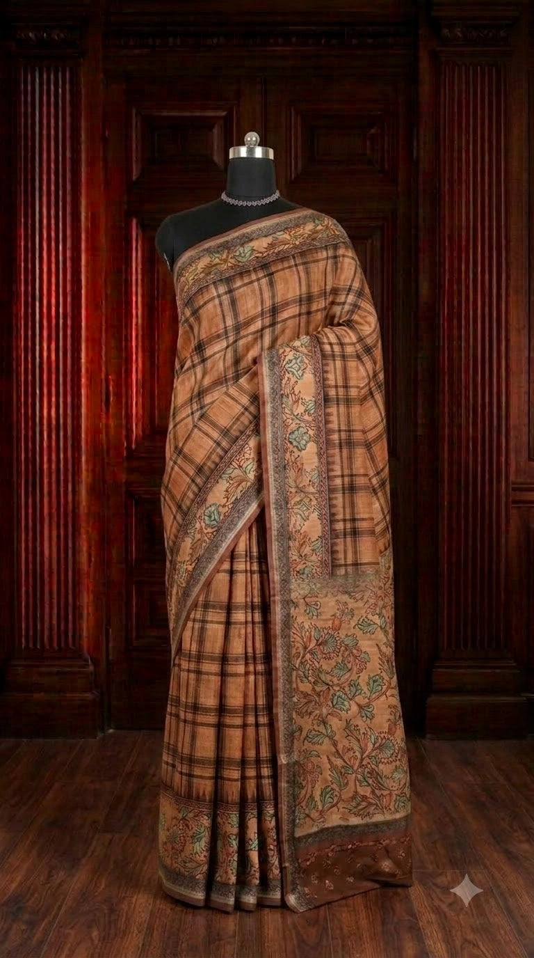 Light Brown Semi Tussar saree