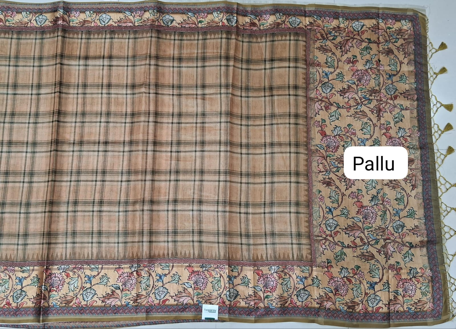 Light Brown Semi Tussar saree pallu