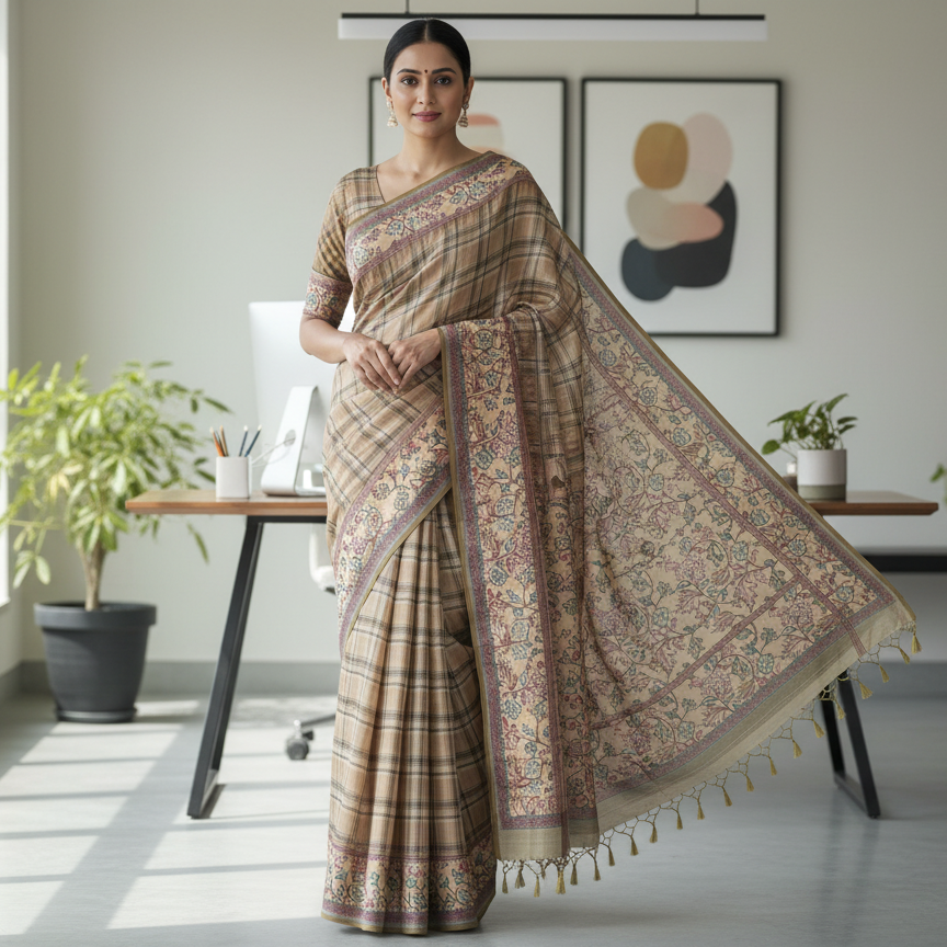 Light Brown Semi Tussar saree