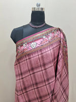 Onion Pink Semi Tussar Saree with a checks 1