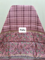 Onion Pink Semi Tussar Saree with a checks pallu