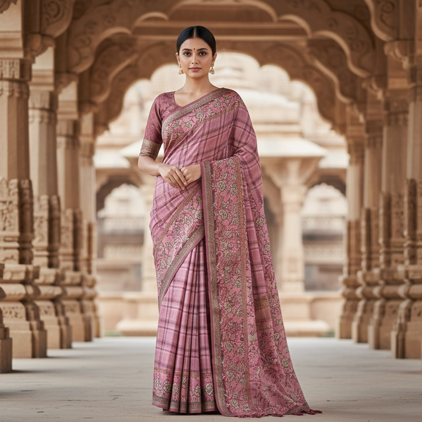 Onion Pink Semi Tussar Saree