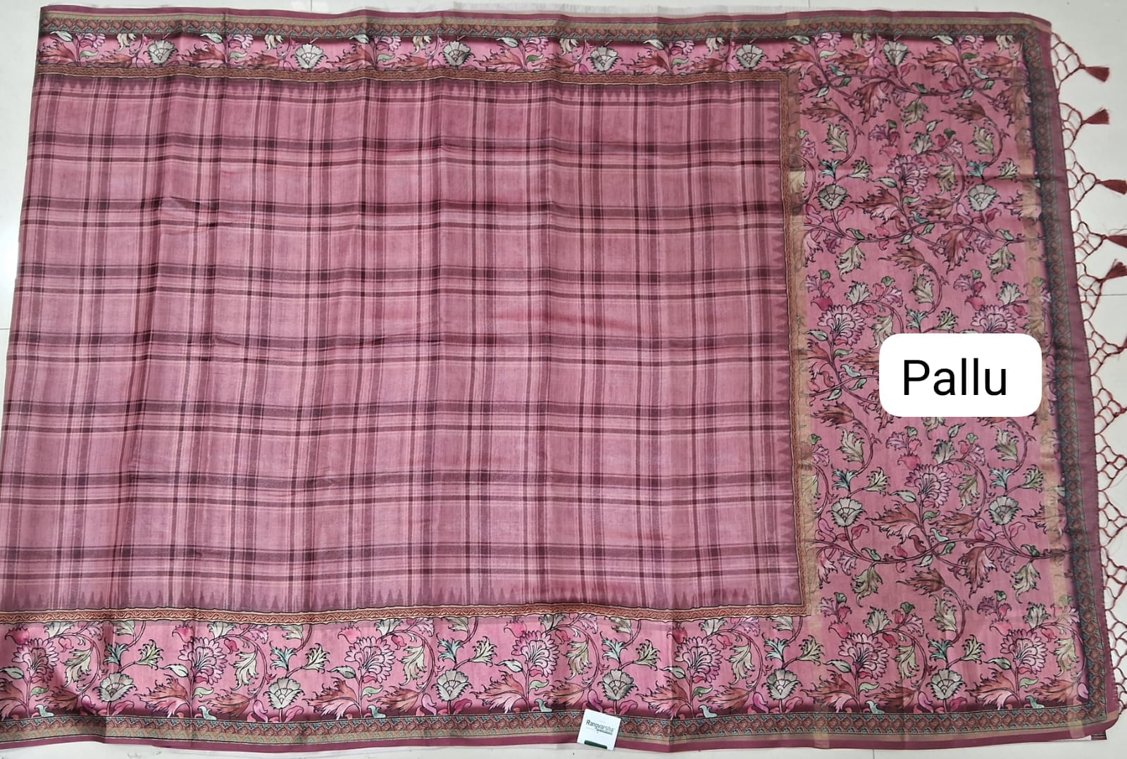 Onion Pink Semi Tussar Saree pallu