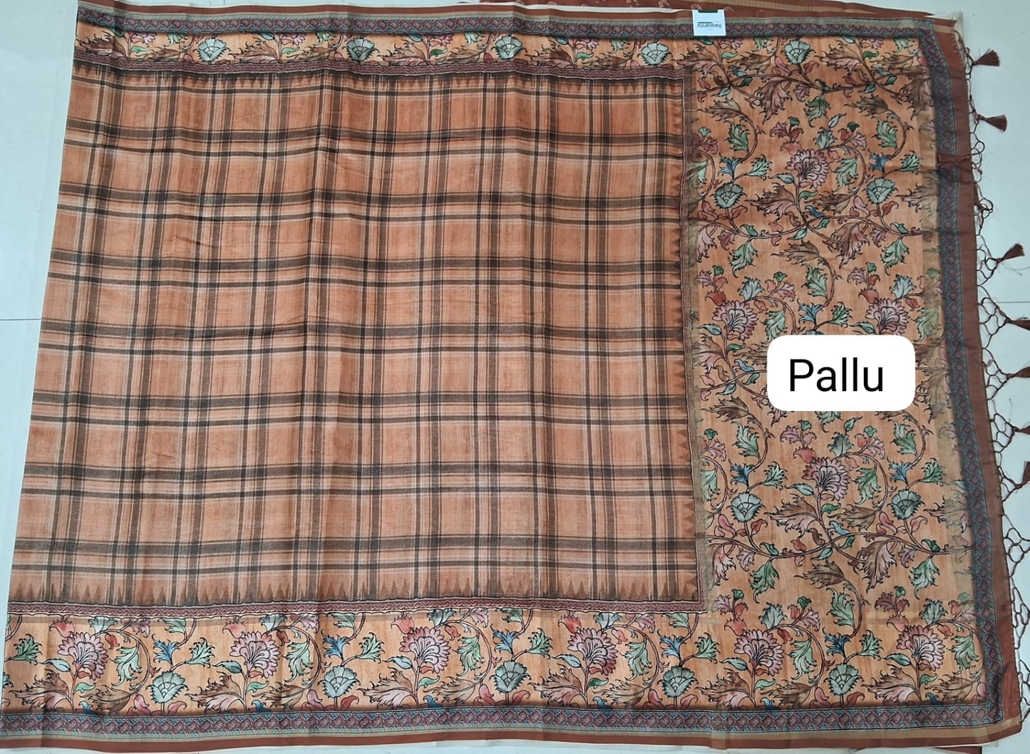 Dark Brown Semi Tussar Saree Pallu