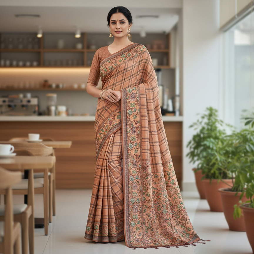 Dark Brown Semi Tussar Saree