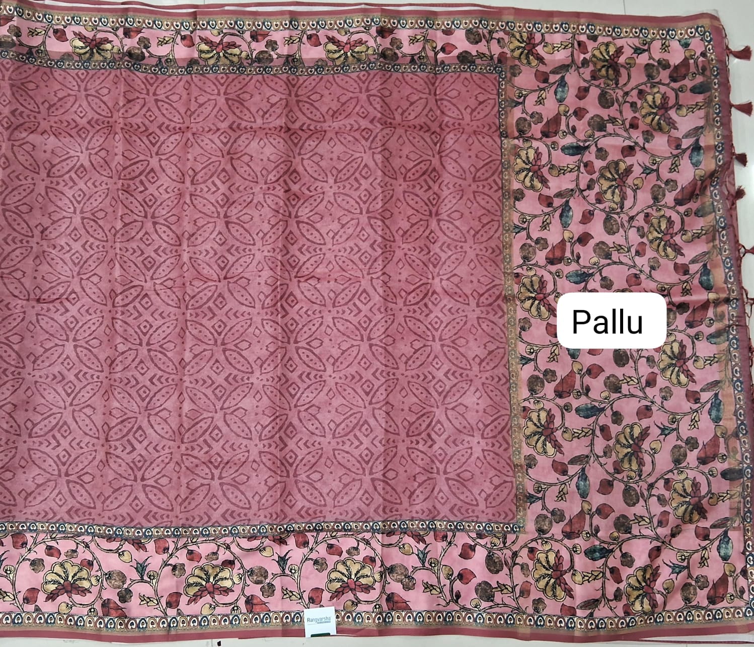Onion Pink Semi Tussar Saree pallu