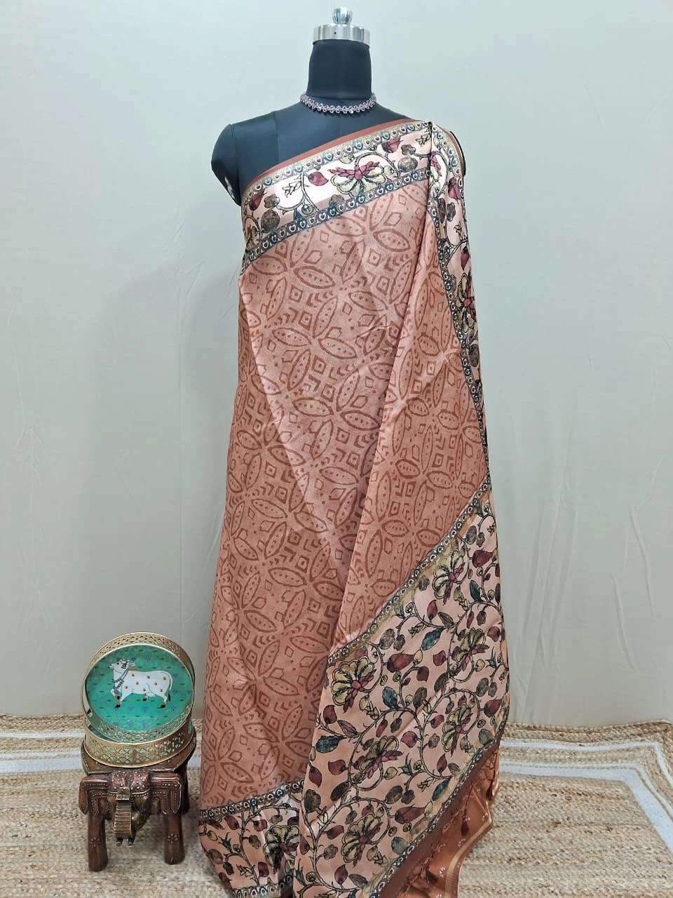 Classic Brown Handloom Semi Tussar Saree