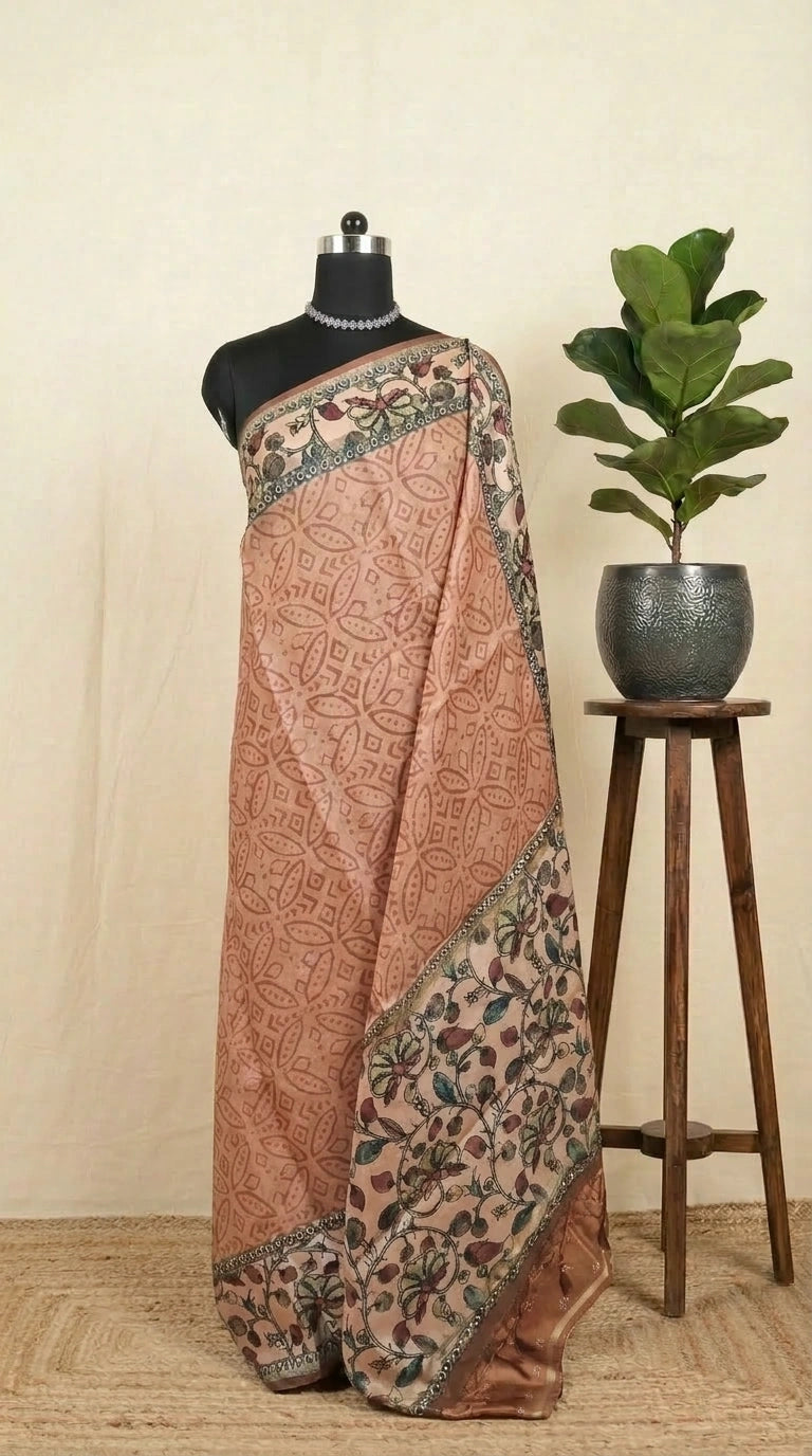Classic Brown Handloom Semi Tussar Saree