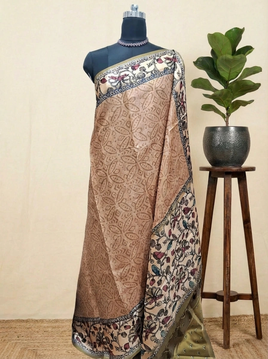 Classic Chocolate Brown Semi Tussar Saree