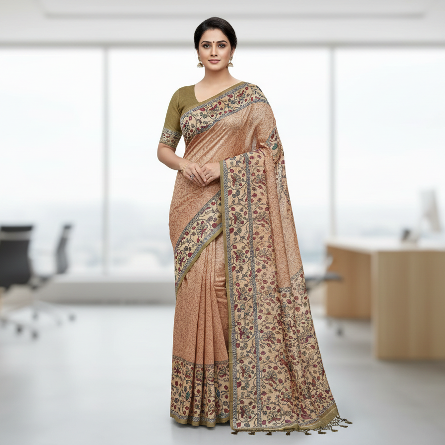 Chocolate Brown Semi Tussar Saree