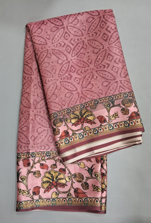 Dark Onion Pink Semi Tussar Saree