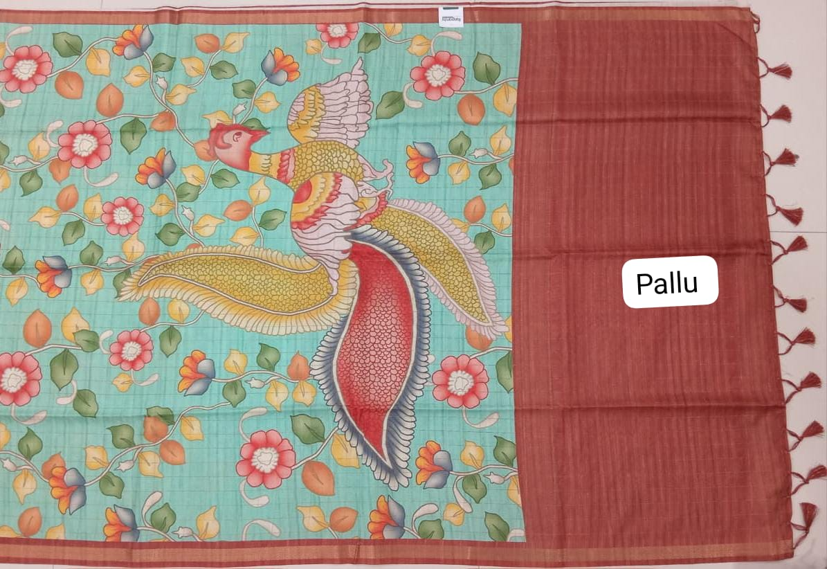 Sea Blue Semi Tussar Saree Pallu