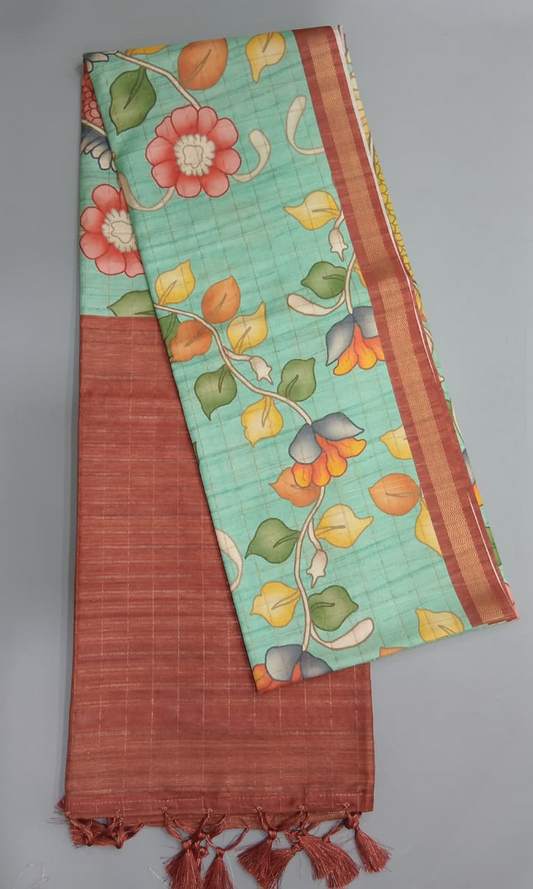 Sea Blue Semi Tussar Saree 