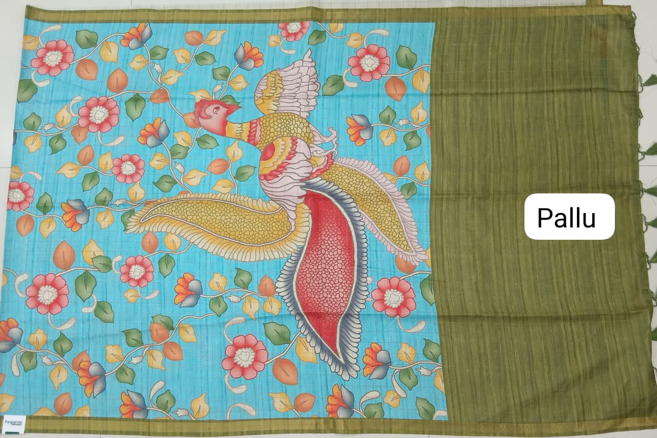 Sky Blue Semi Tussar Saree Pallu
