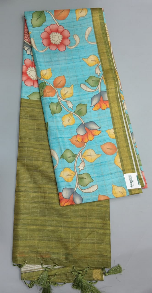 Sky Blue Semi Tussar Saree