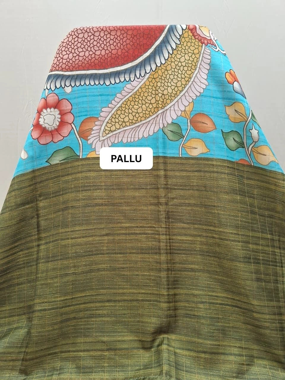 Sky Blue Pure Semi Tussar Silk Saree pallu