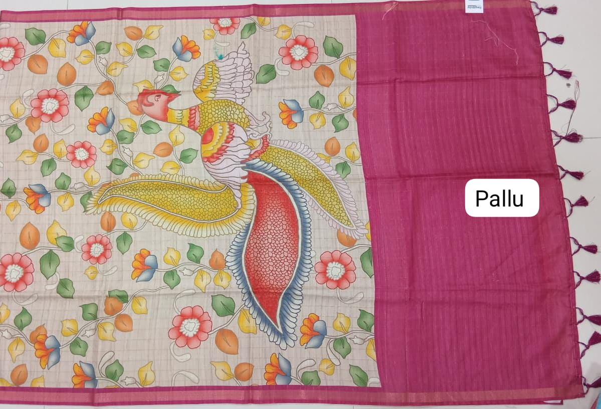 Beige Semi Tussar Saree Pallu