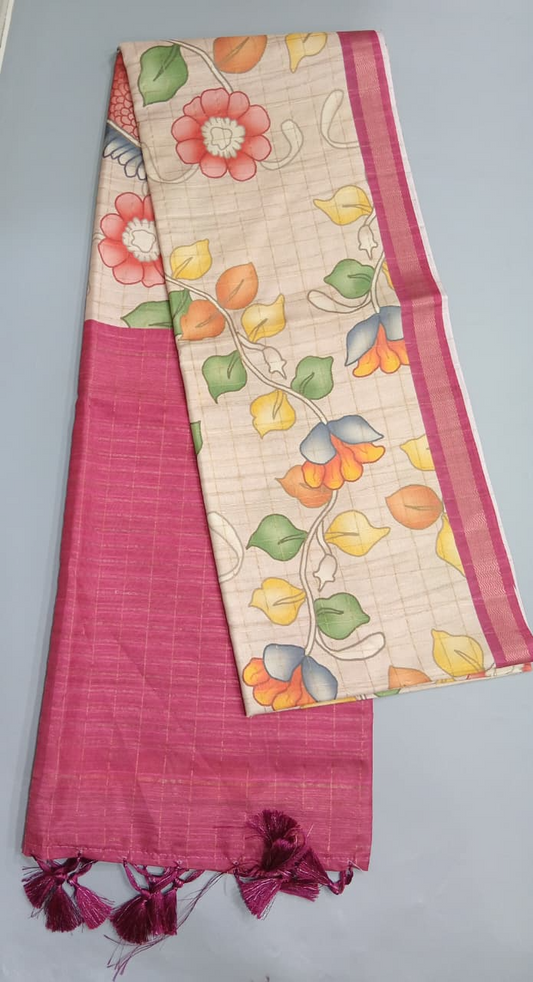 Beige Semi Tussar Saree 