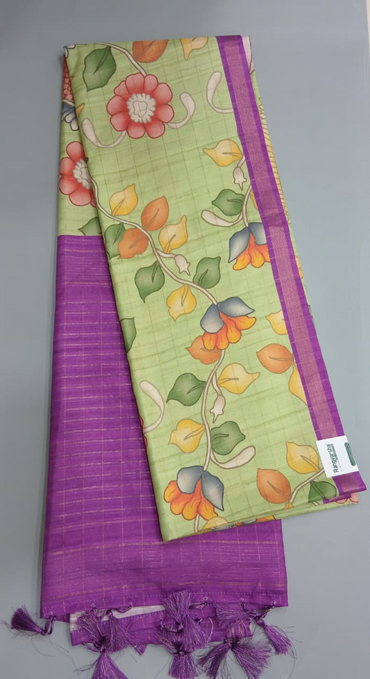 Pista Green Semi Tussar Saree 