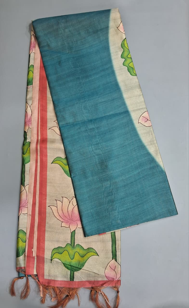 Teal Blue semi Tussar Saree 