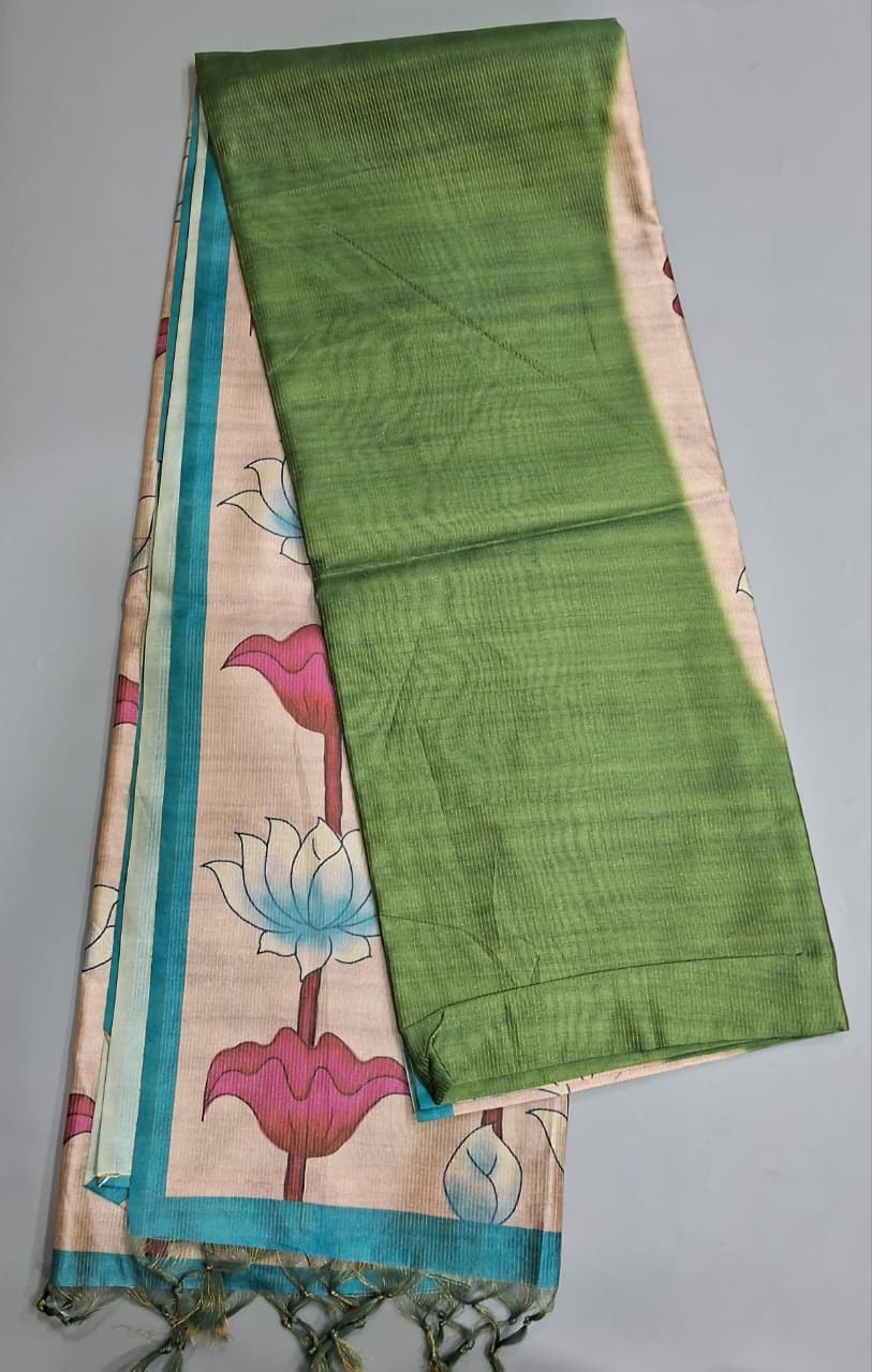 Green Semi Tussar Saree