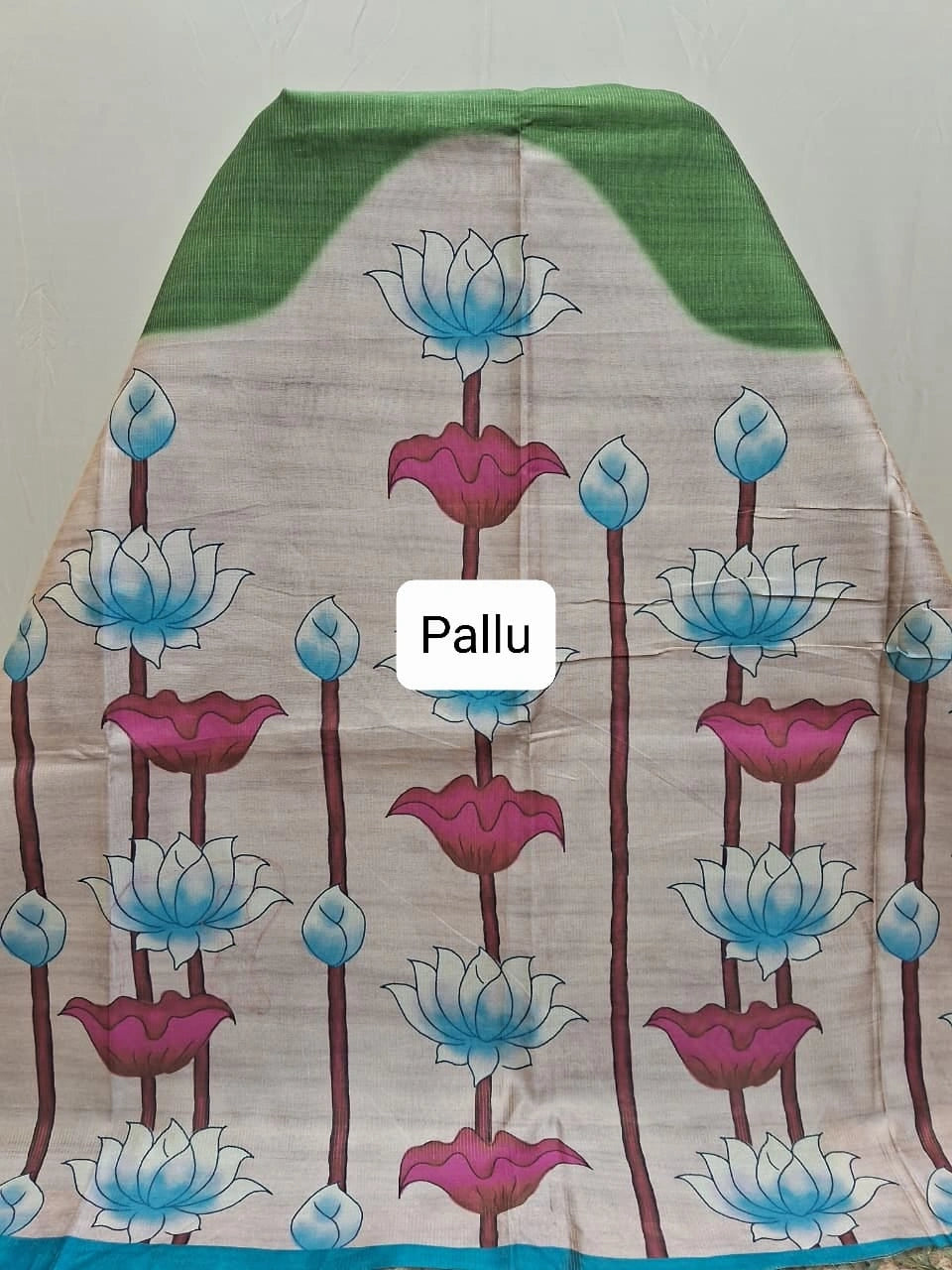  Emerald Green Semi Tussar Saree Pallu