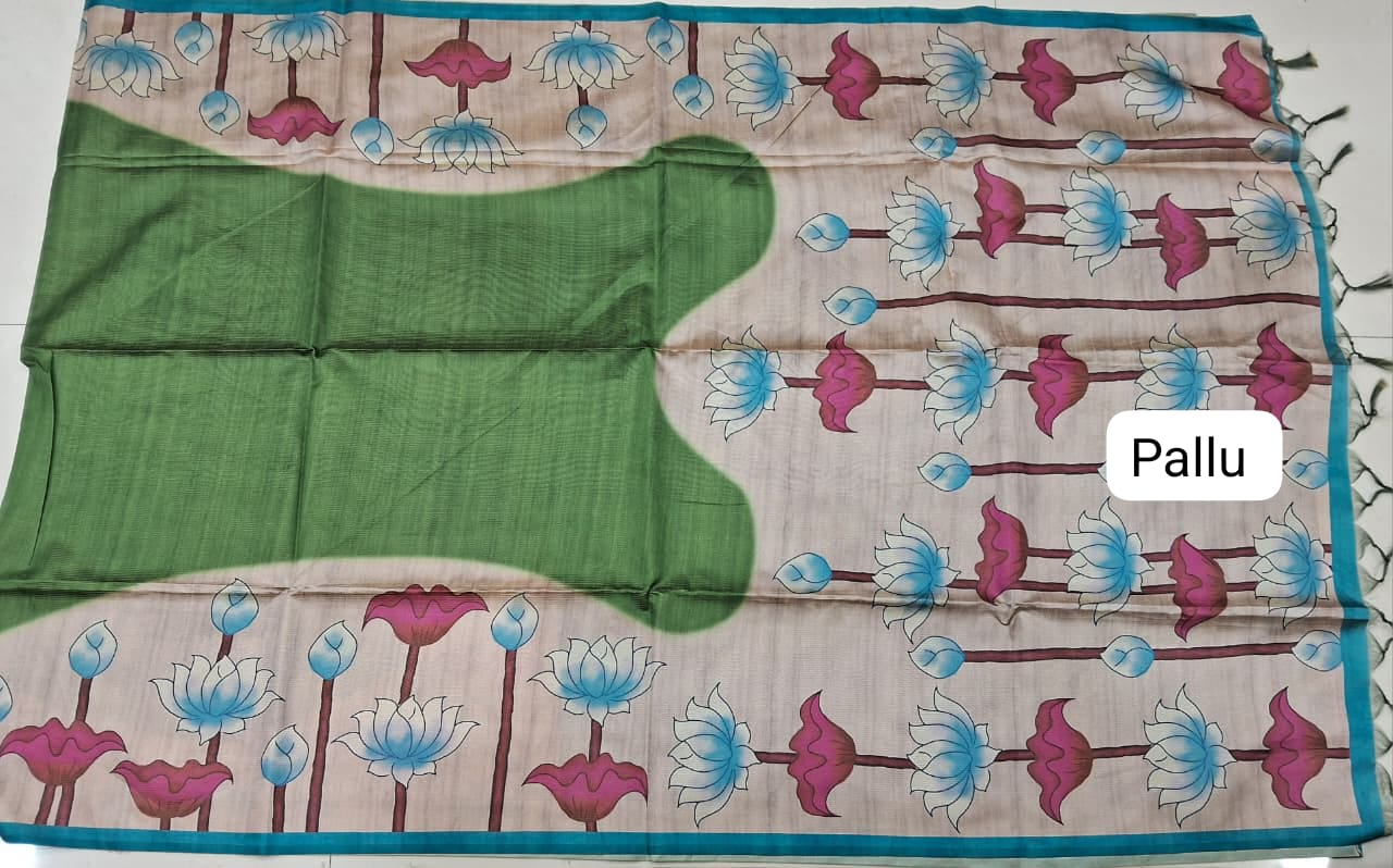 Green Semi Tussar Saree Pallu