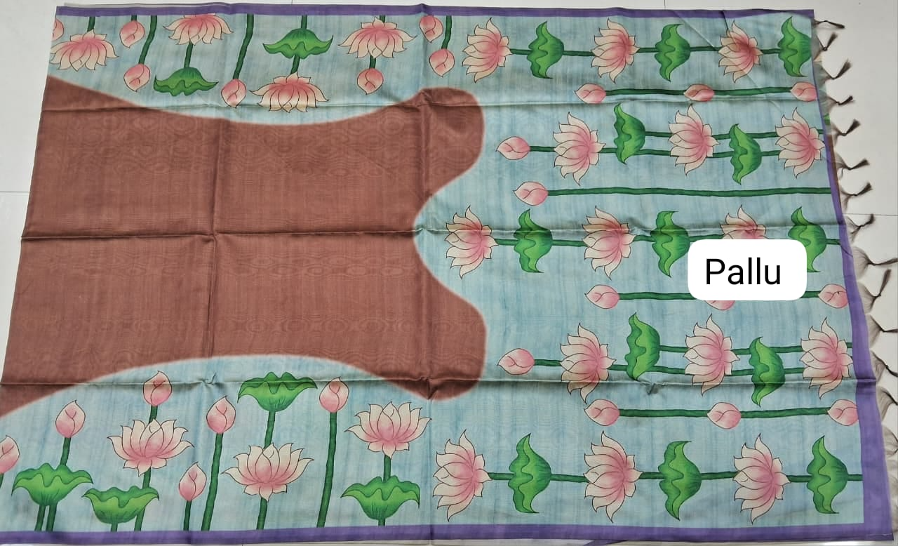 Chocolate Brown Semi Tussar Saree Pallu