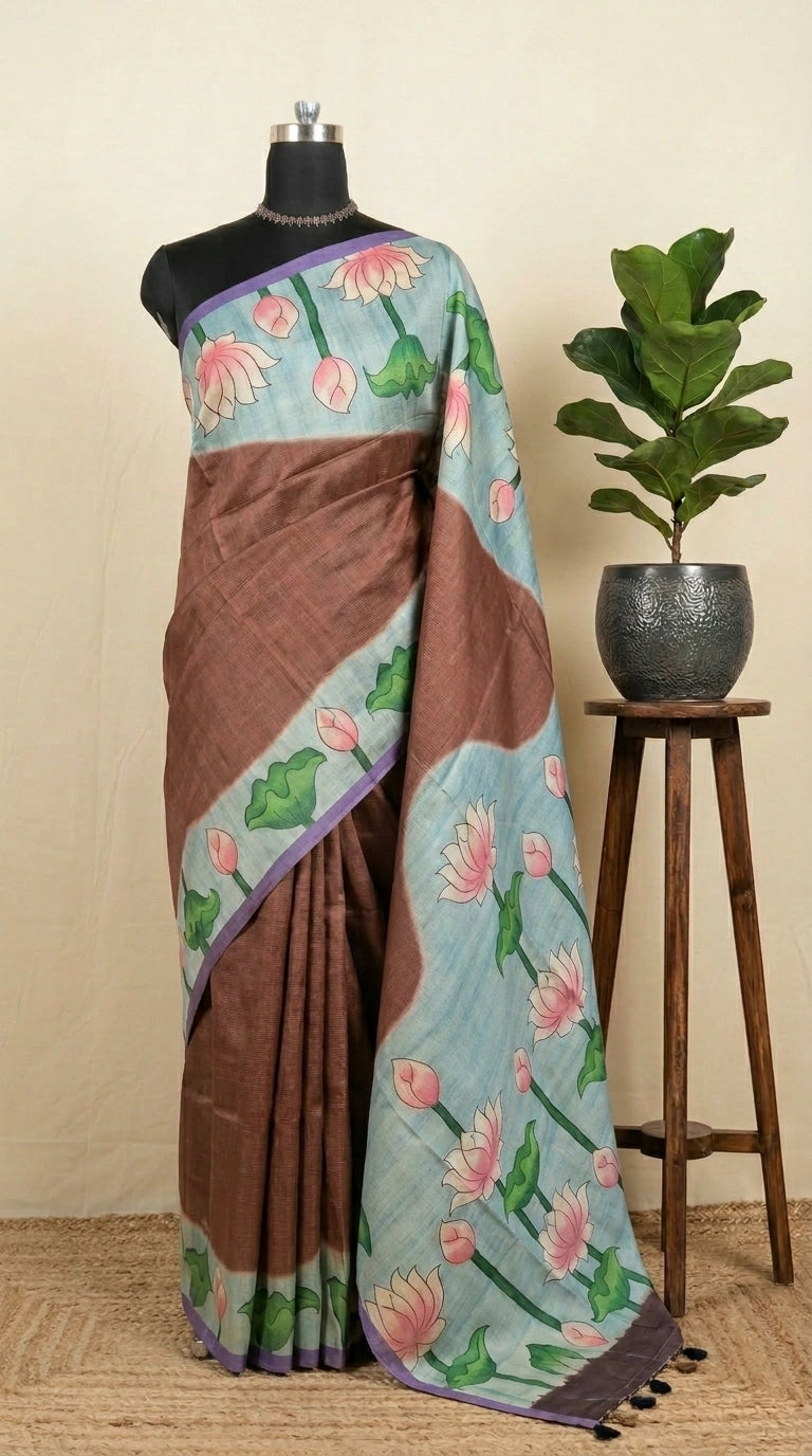 Rich Chocolate Brown Tussar Saree