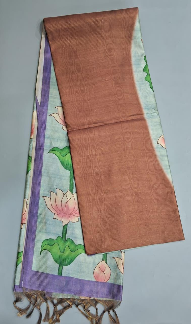 Chocolate Brown Semi Tussar Saree