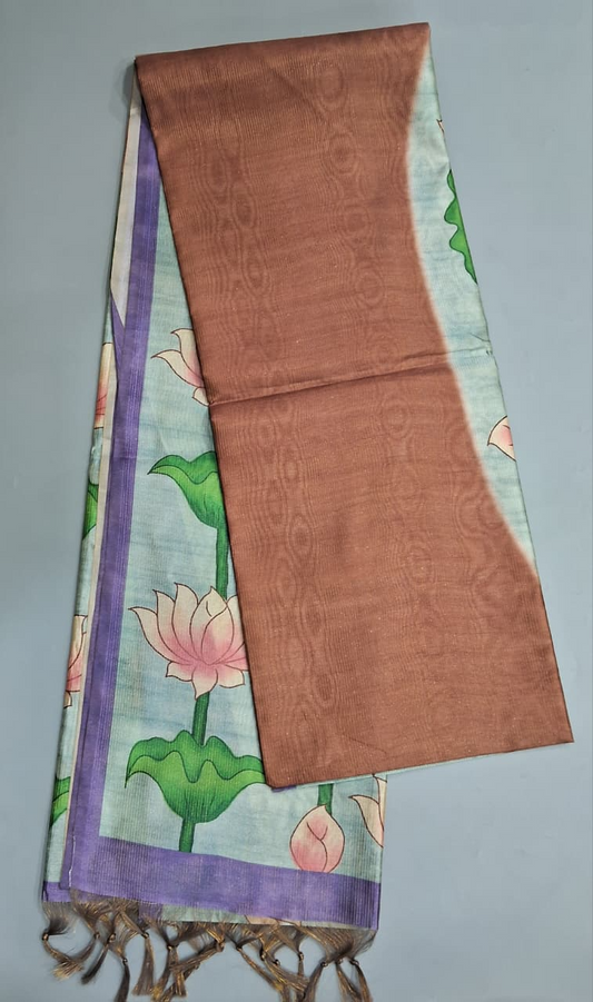 Chocolate Brown Semi Tussar Saree