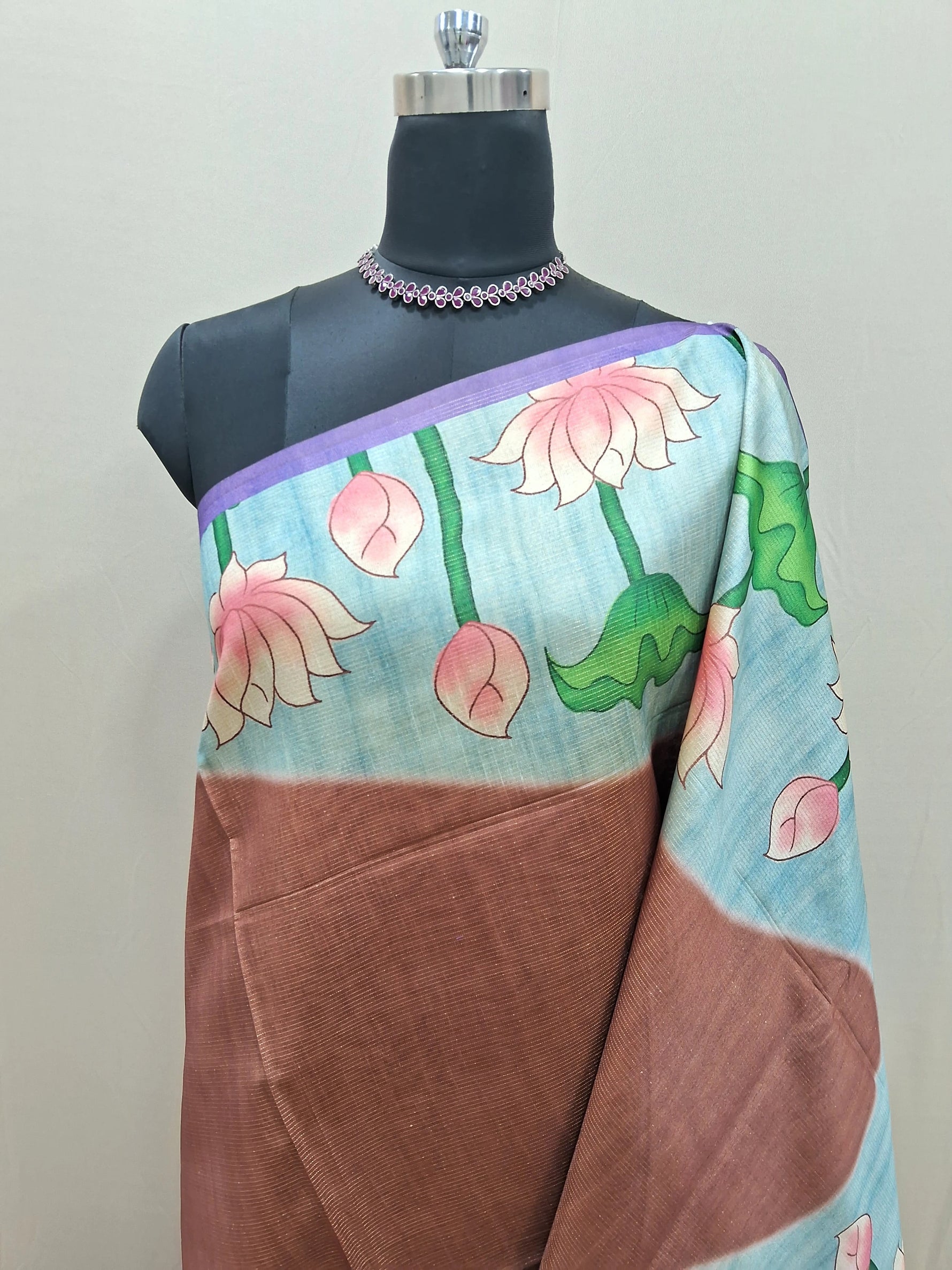 Rich Chocolate Brown Tussar Saree 1