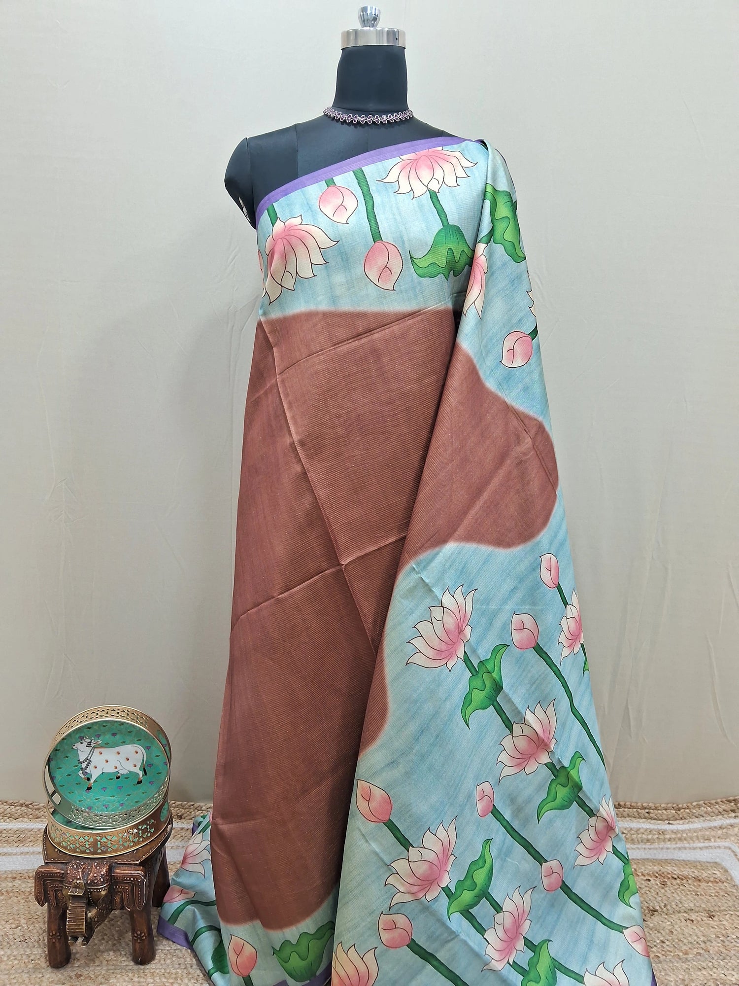 Rich Chocolate Brown Tussar Saree