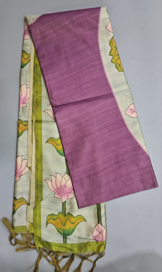 Raspberry Pink Semi Tussar Saree 