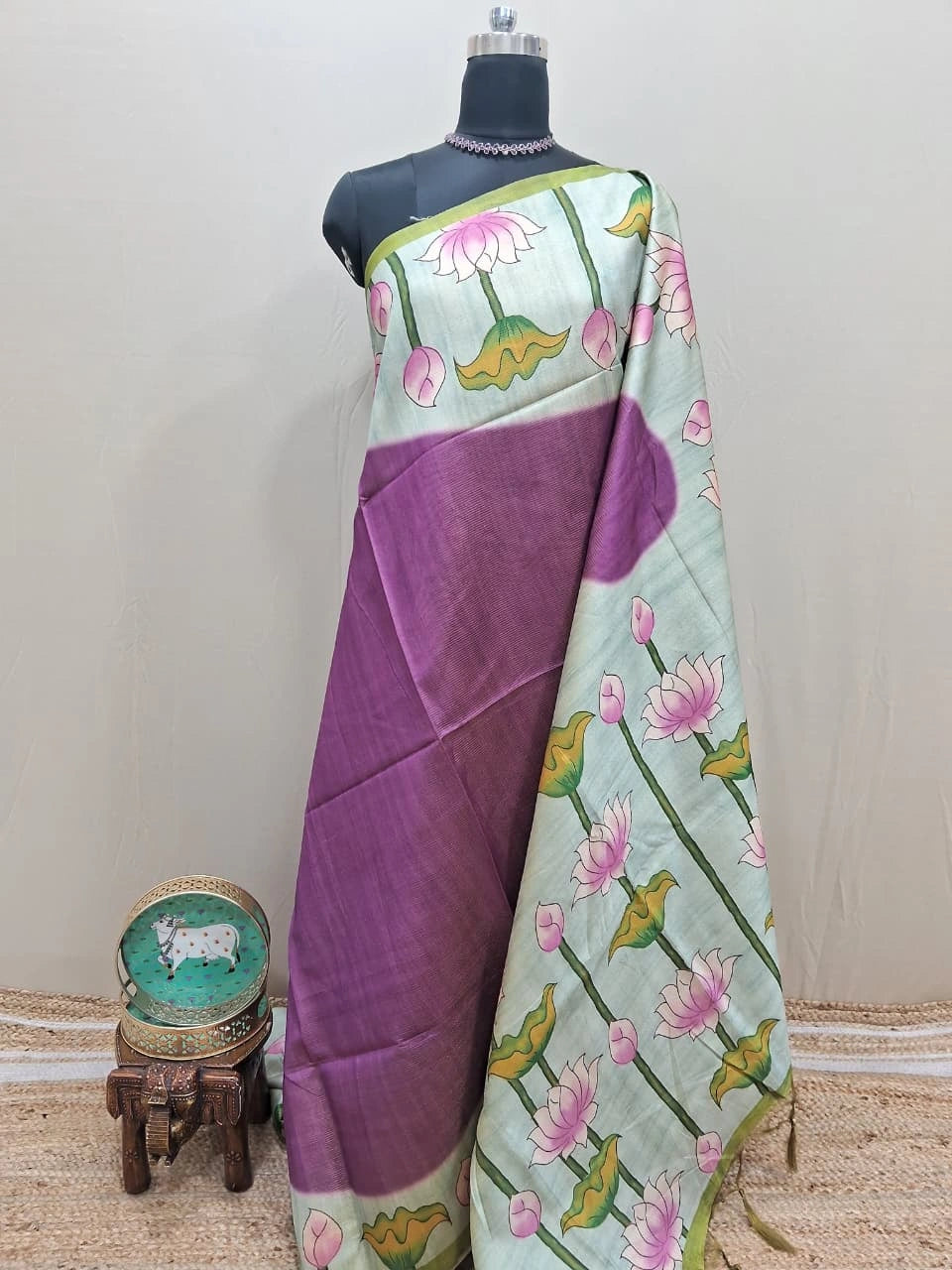 Raspberry Pink Semi Tussar Saree 