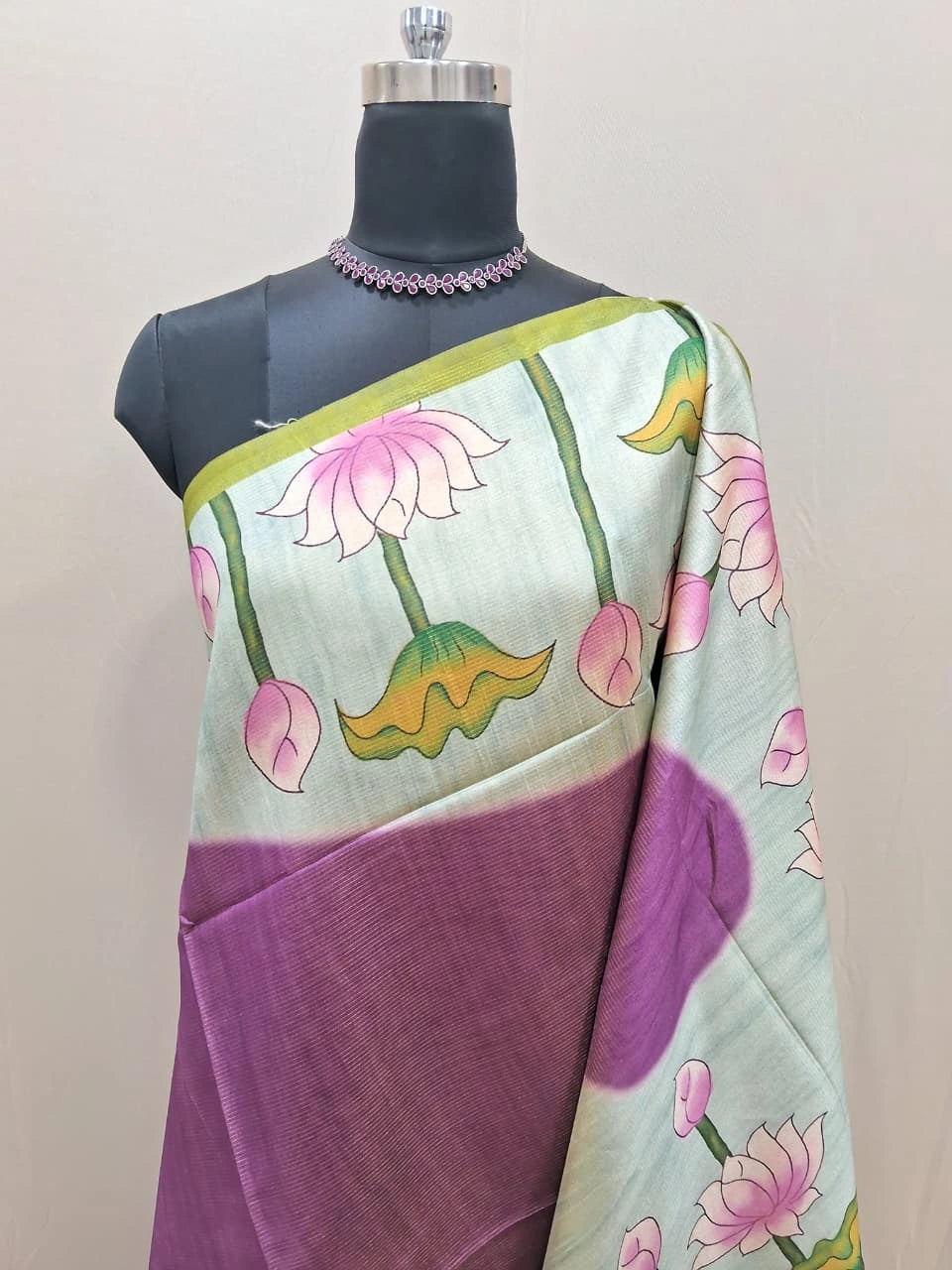 Raspberry Pink Semi Tussar Saree  1