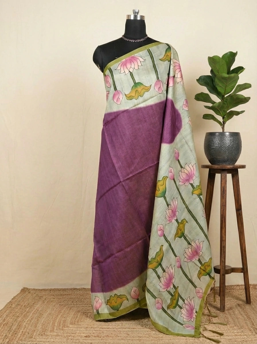 Raspberry Pink Semi Tussar Saree