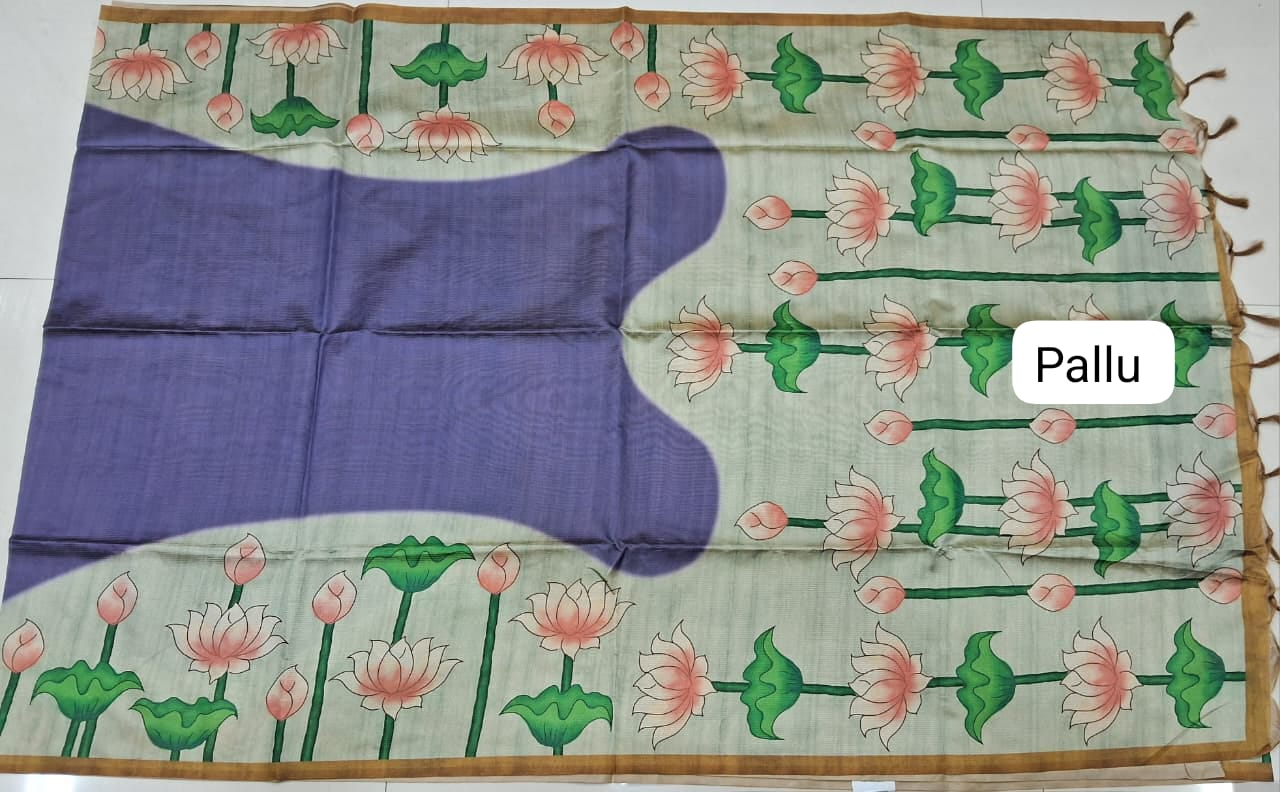 Blue semi Tussar Saree Pallu