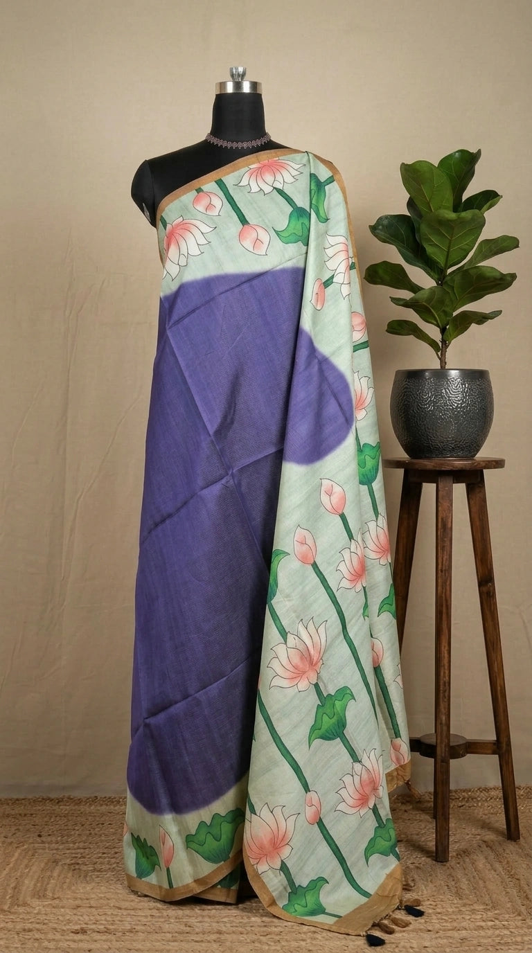 Elegant Blue Semi Tussar Saree